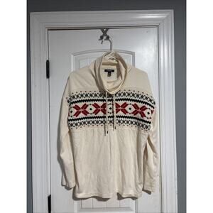 Chaps Pullover Womens Medium Cream Red Holiday Nordic Snowflake Cowl Neck